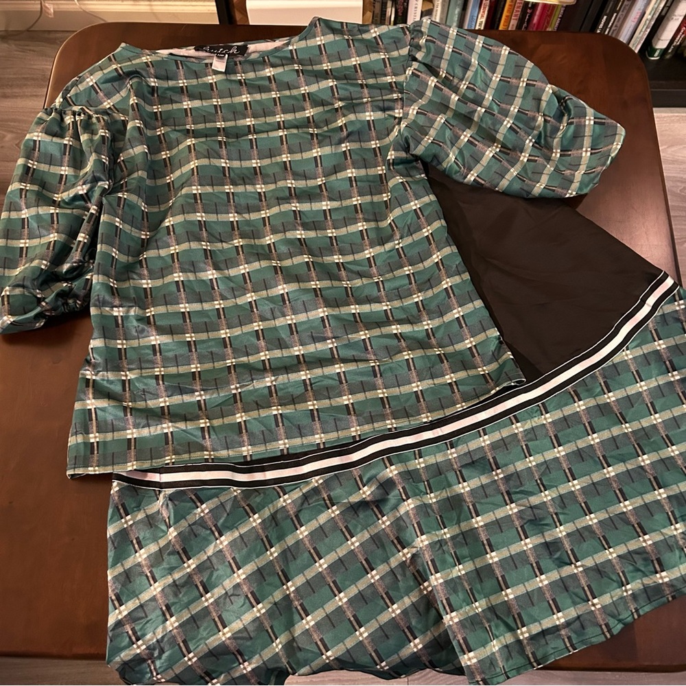 ModCloth x Hutch Green Plaid Top and Skirt Set- 2 pieces